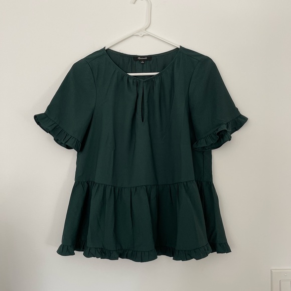 Madewell Tops - Madewell | Stanza Ruffle Hem Top in Smokey Spruce Forest Green